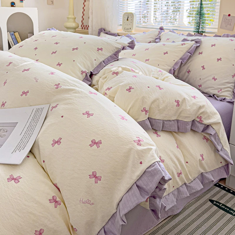 床上四件套双层纱小清新亲肤被罩春夏床品主卧宿舍床单被套三件套