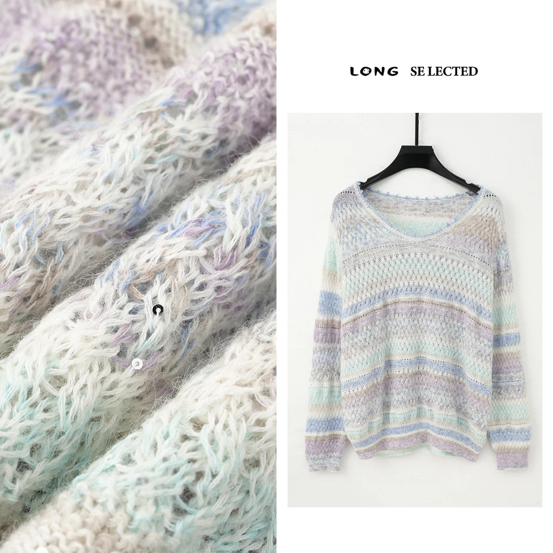 ZH002渐变条纹绵羊毛针织衫，镂空微透设计，松弛时髦王炸