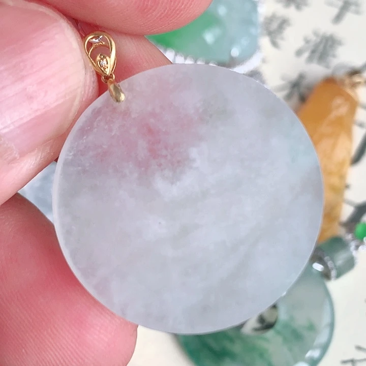 翡翠18K金镶嵌吊坠(不含链)无事牌吊坠