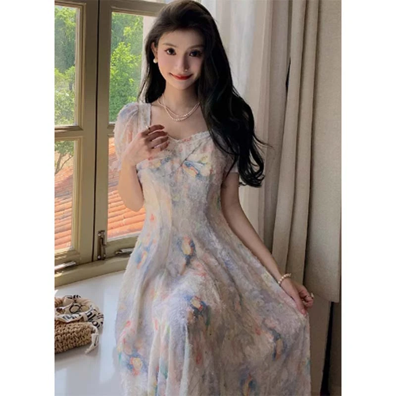 【有里布】夏季新款初恋气质长裙显瘦法式收腰时尚连衣裙女D1864