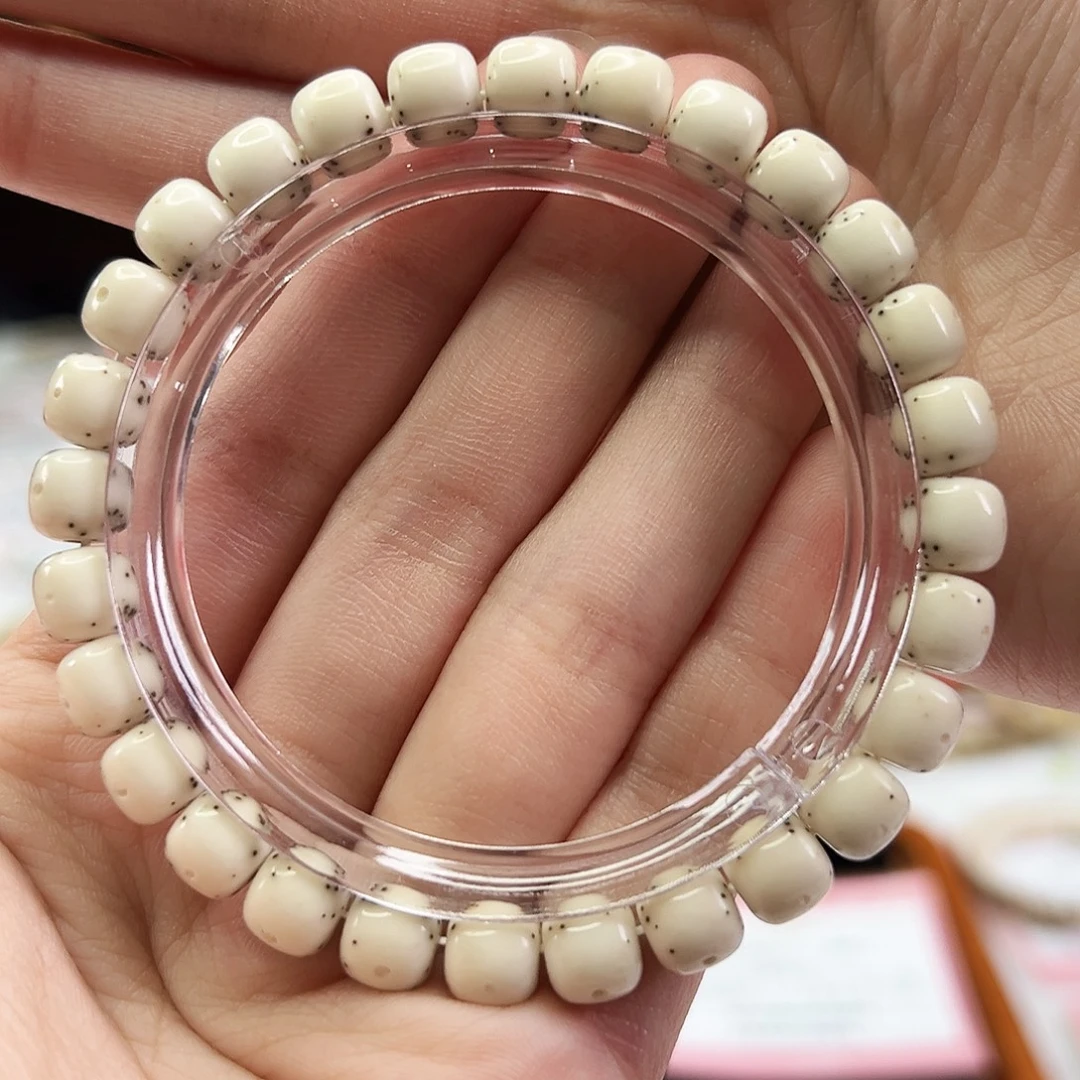 手串星月菩提Fqh8*7骨瓷白 大光头贯穿通体留白 星点稀疏规整