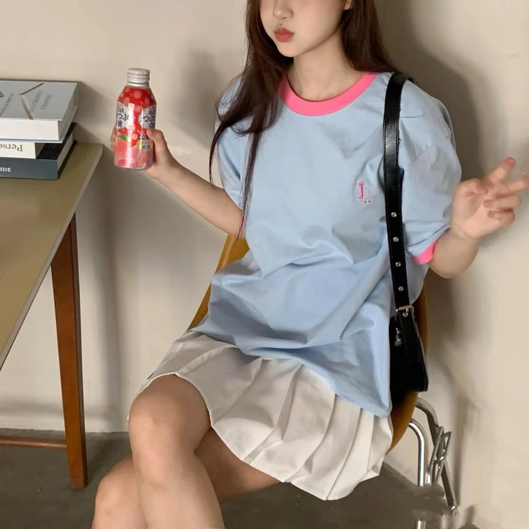 ML比~男女同款撞色拼接短袖