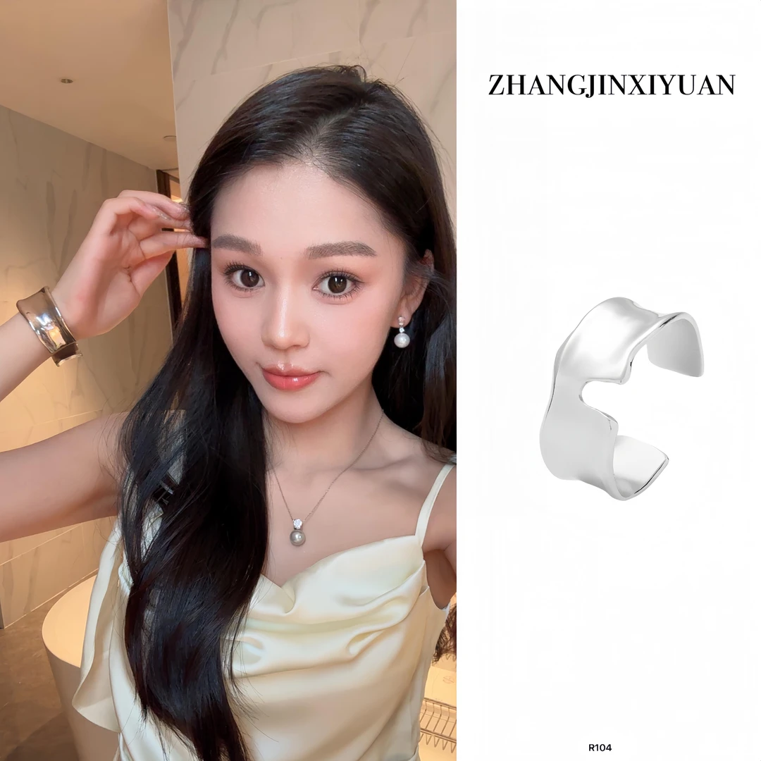925银银制品 ZJ XIYUAN【大开口】夸张不规则开口手镯金属手环R104
