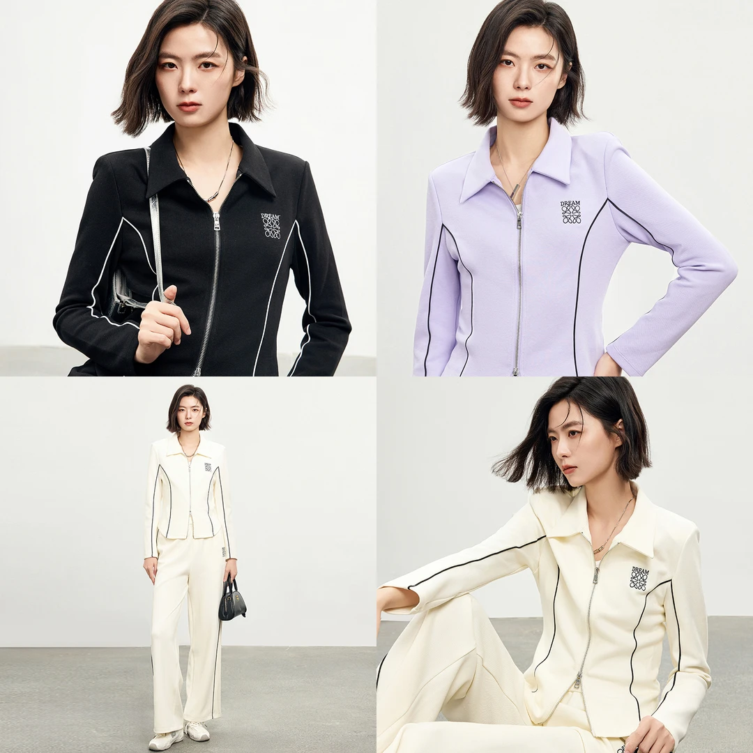 佧茜文百搭休闲减龄外套【春秋】简约撞色修身显瘦上衣女X01AWN1049