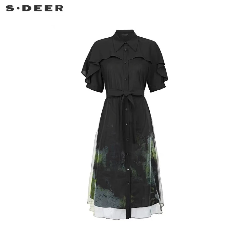 圣迪奥黑色女装连衣裙连衣裙设计师轻奢时尚收腰显瘦S232Z12NV