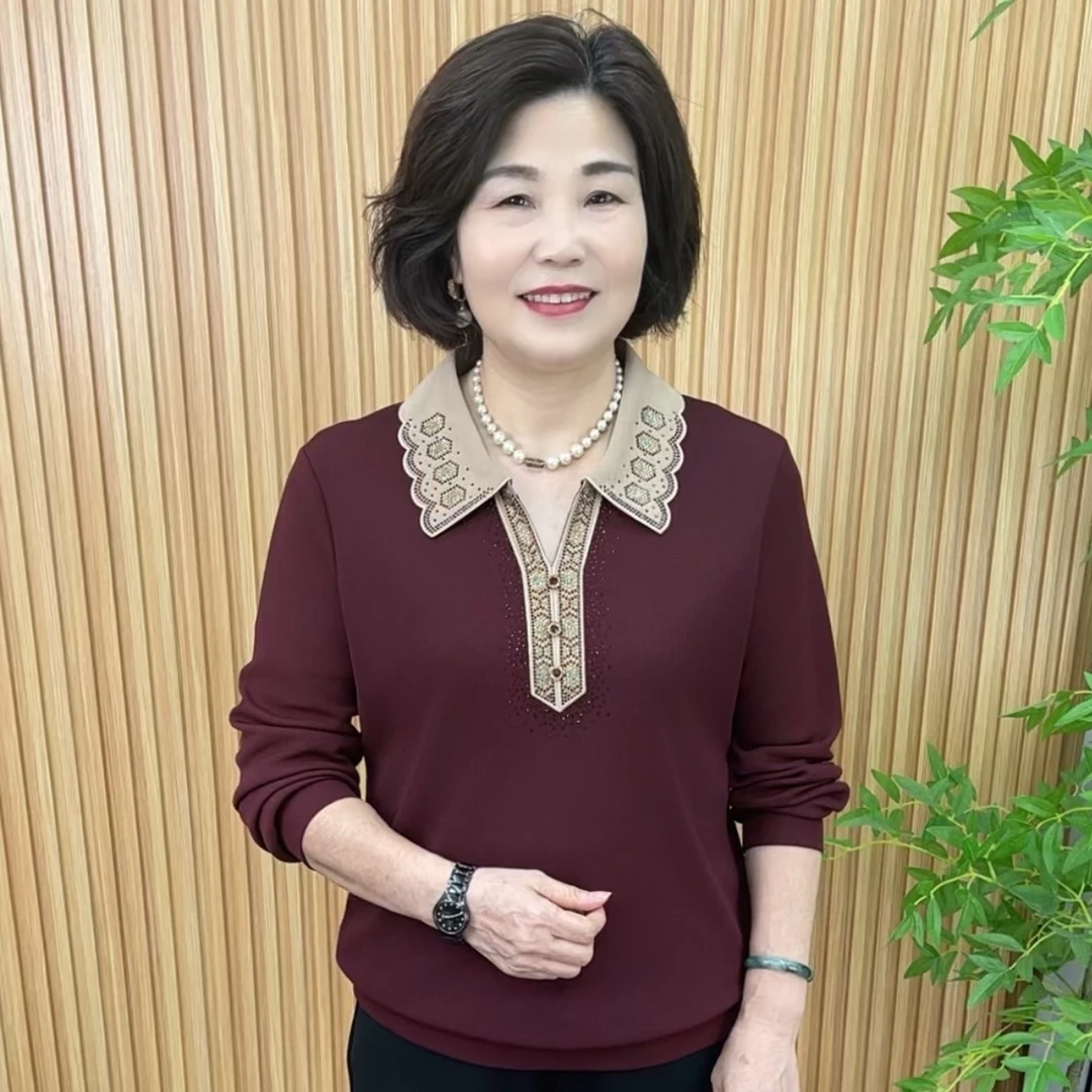 时尚轻职风长袖翻领中老年女装妈妈装大码富婆风V6781