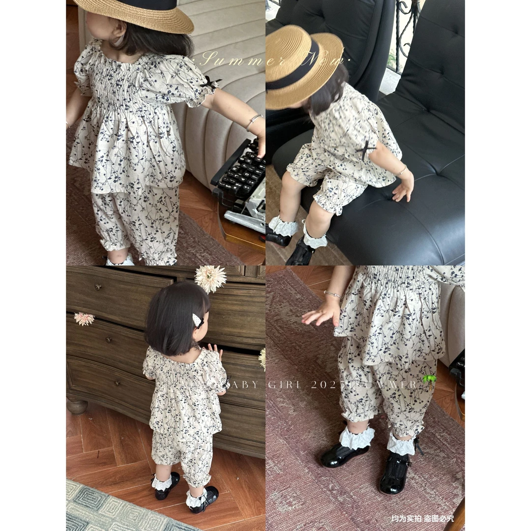 NIMO【绘春山】韩版夏季新款宝宝时尚亲肤透气外穿碎花套装
