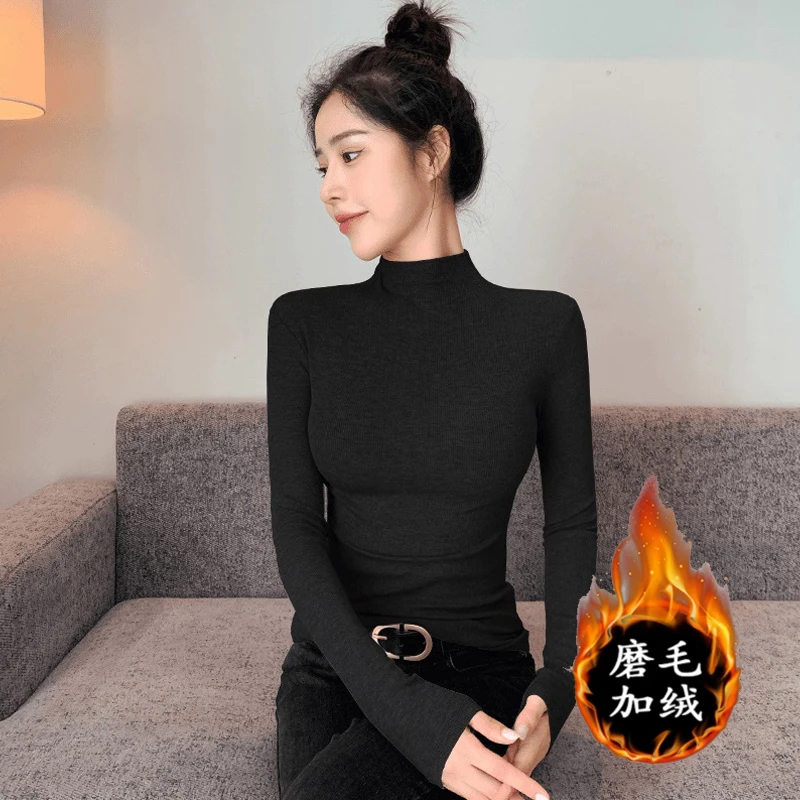 【罗纹棉系列】秋冬季半高领T恤上衣修身显瘦气质时尚百搭打底衫女