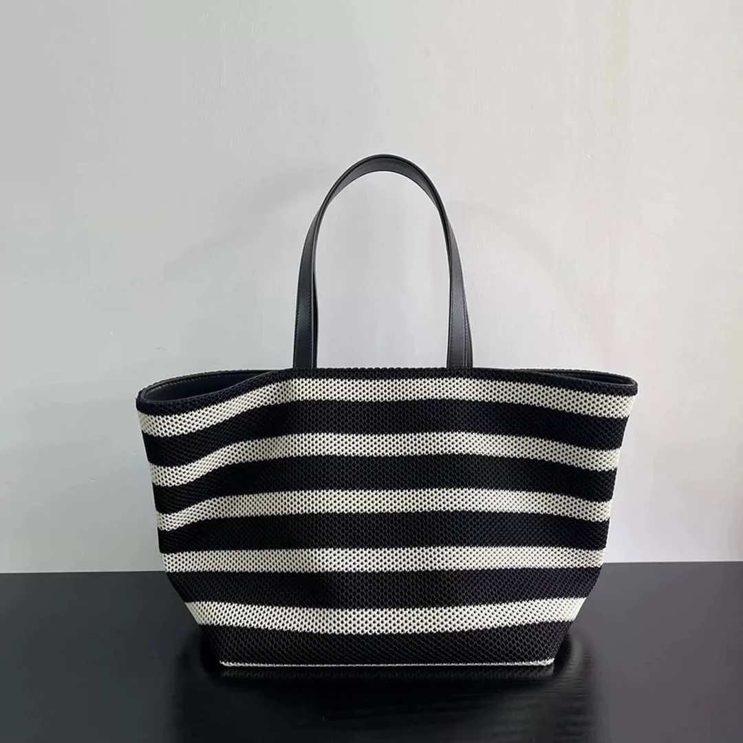 ［巧巧定制］高级感黑白条纹大容量托特包慵懒休闲风单肩手提包6412