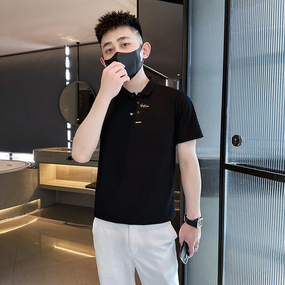 夏季男生男装男士短袖Polo衫上衣韩版正肩修身时尚字母刺绣翻领