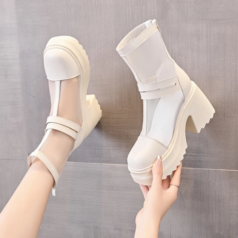 【萝莉公主10cm跟高】2025新款马丁靴女夏薄款透气网纱短靴镂空靴