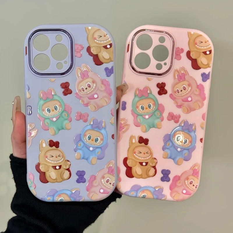 适用苹果15金属小胖妹Phone16手机壳华为p蝴蝶结小怪兽新款小米15