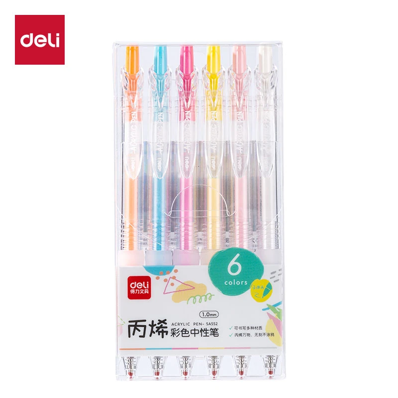 得力SA552丙烯彩色中性笔1.0mm按动子弹头早春粉彩色系(混)