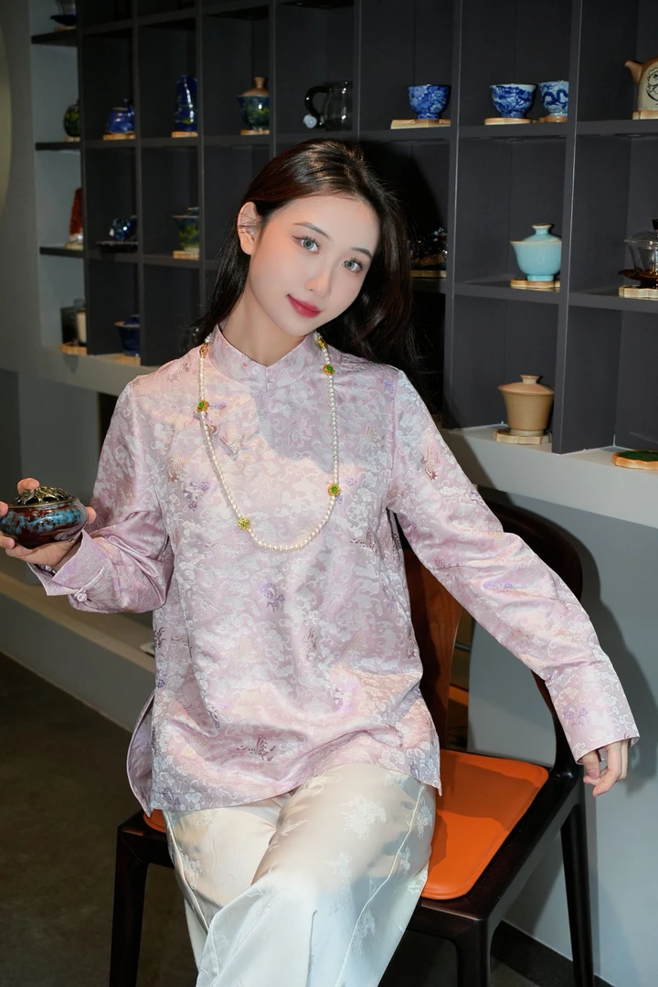 蓝大【墨岫】新中式桑蚕丝长袖上衣7524