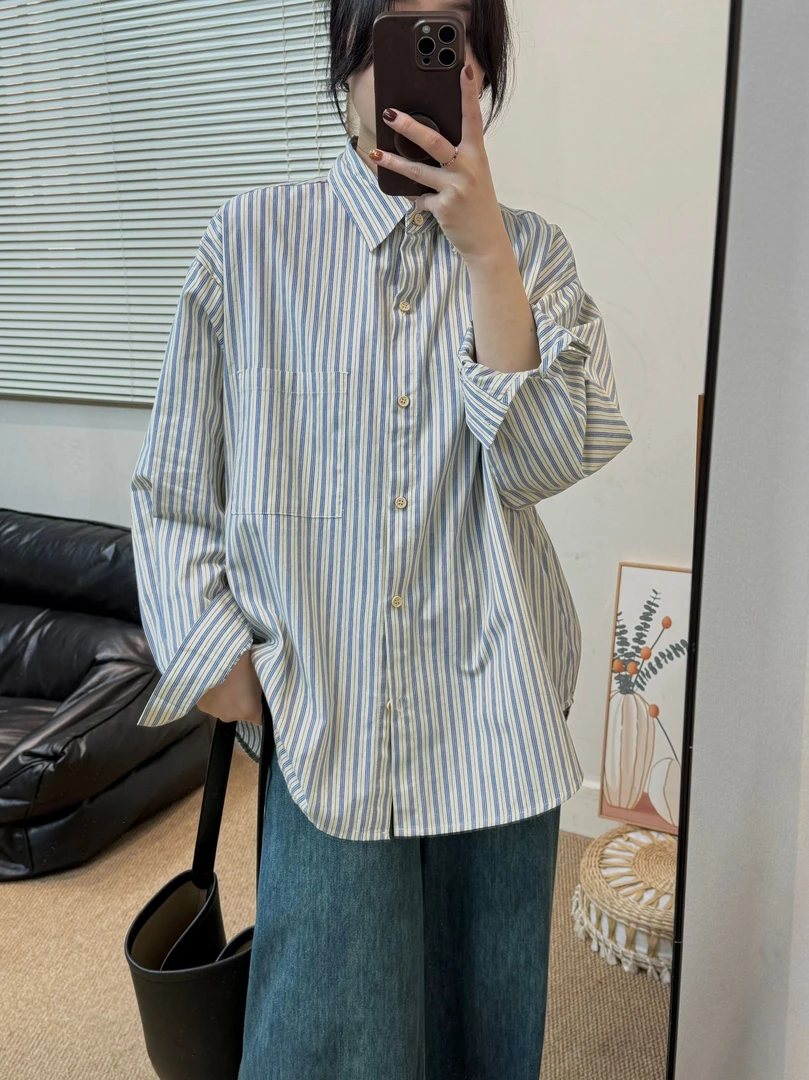 高级感条纹衬衫女2025春季新款简约通勤宽松休闲衬衣百搭长袖上衣