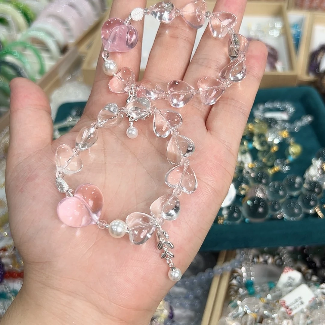 水晶手链未镶嵌粉水屁桃手串