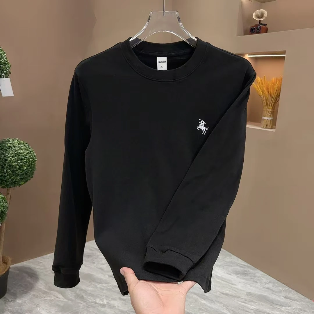 2025新款秋冬季刺绣德绒打底衫男时尚高端百搭纯色内搭男士长袖男