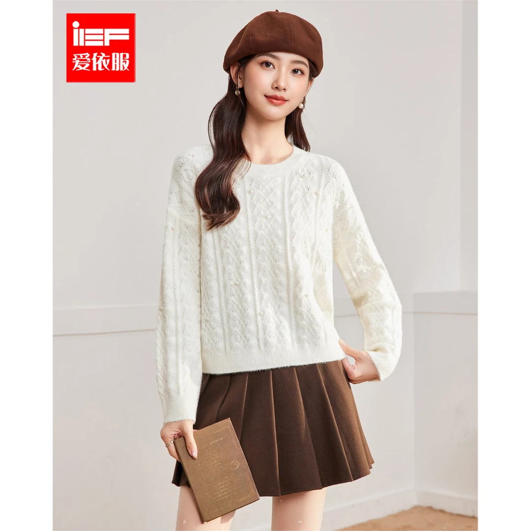 IEF/爱依服2025秋冬新款韩版温柔通勤小女人气质设计感毛针织上衣