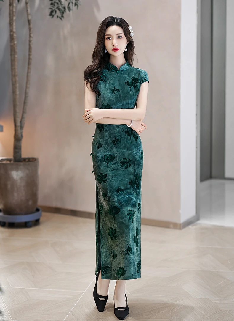 旗袍 长款 复古款（衣长约125cm）青玉案 C515（绿）