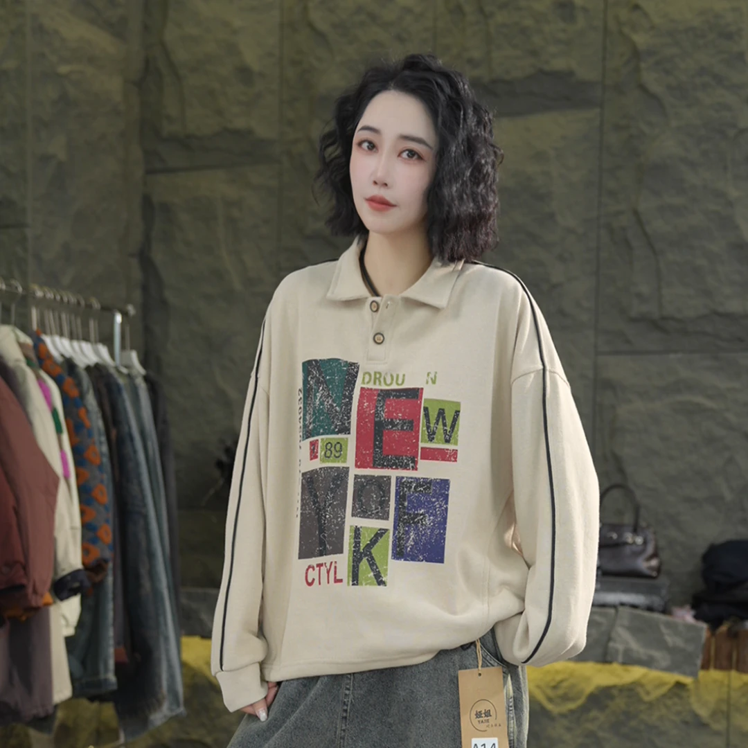 A14  春季新款卫衣慵懒风卫衣女宽松休闲长袖大版春秋卫衣