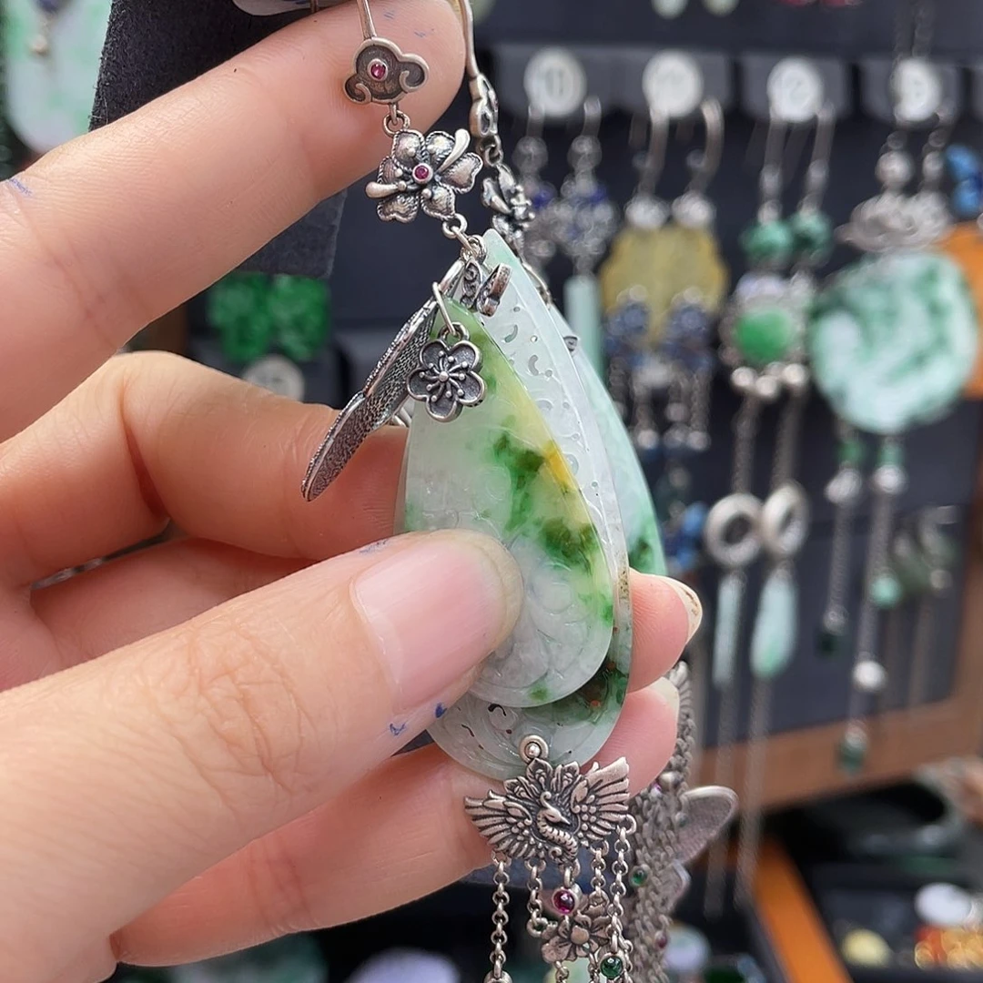 翡翠银S925镶嵌耳饰赤*816ghjhhh