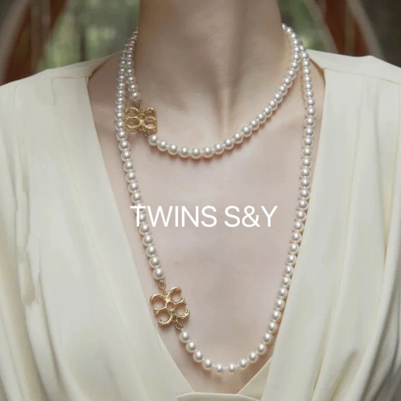 铜合金仿珍珠项链 【撒哈拉的珍珠】简设计感珍珠毛衣链项链