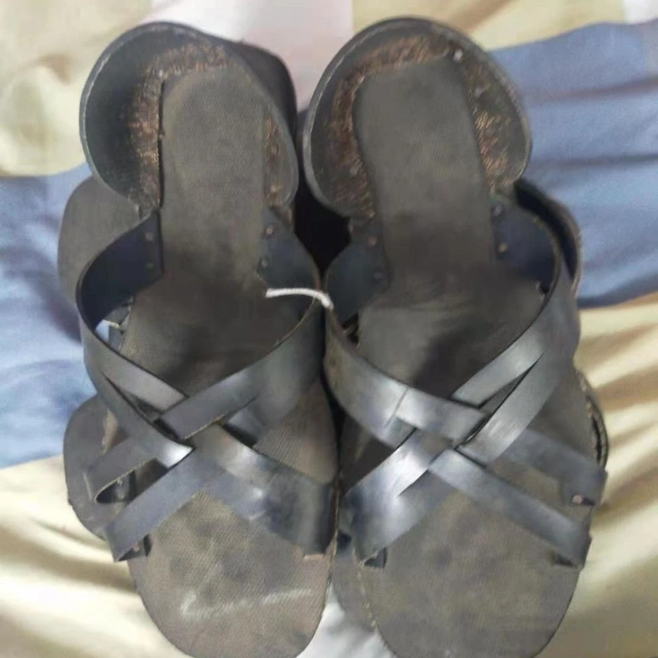 手工老式平底橡胶男士户外休闲时尚耐穿凉鞋耐磨男人男款黑色