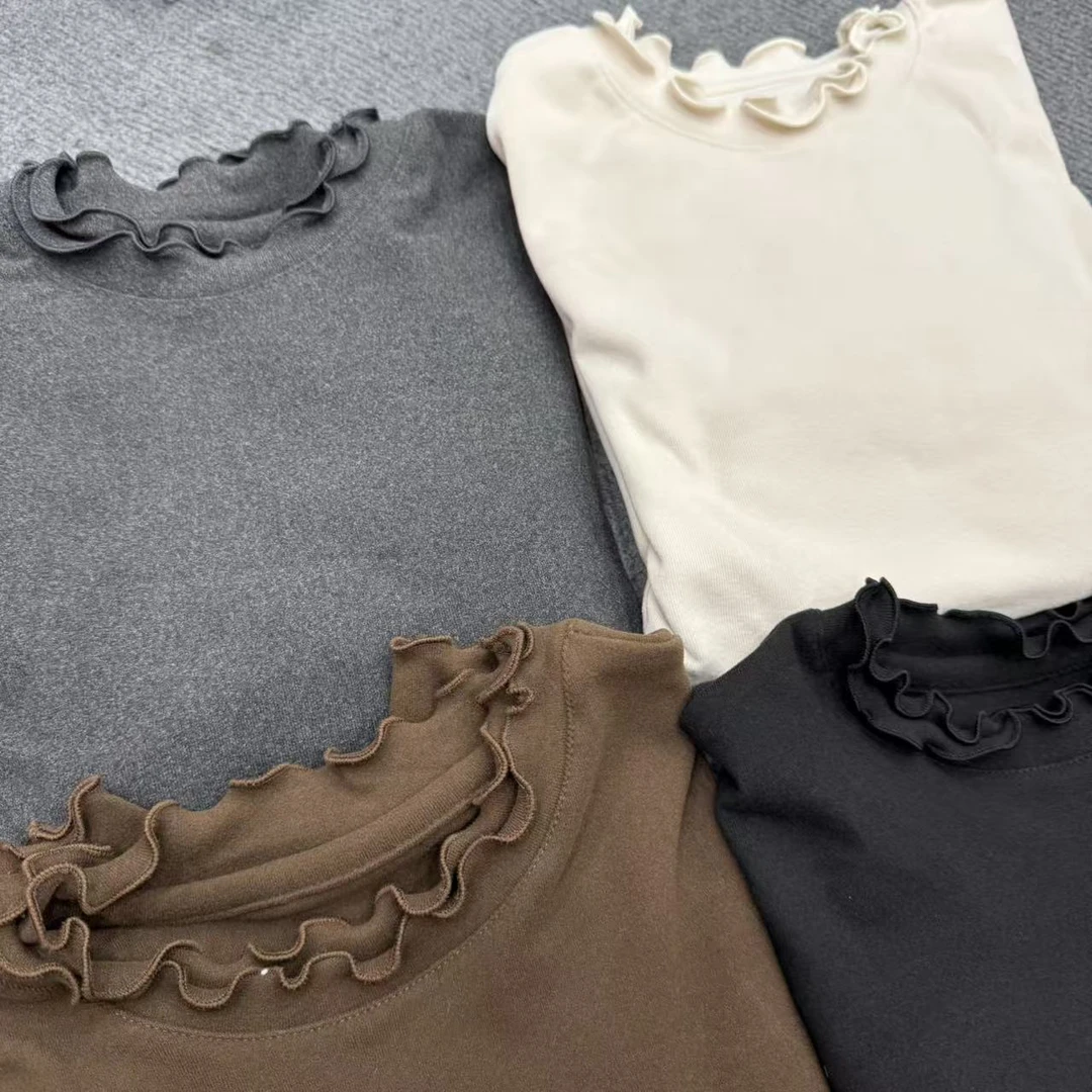 韩系双层木耳边打底衣   颜色可选