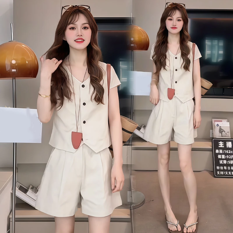 小个子休闲减龄韩版套装女2025年夏季新款洋气短袖阔腿裤两件套潮
