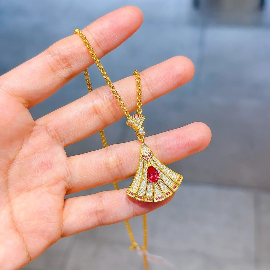 【铭记】足金999 满钻莫桑红宝 小裙子足金套链