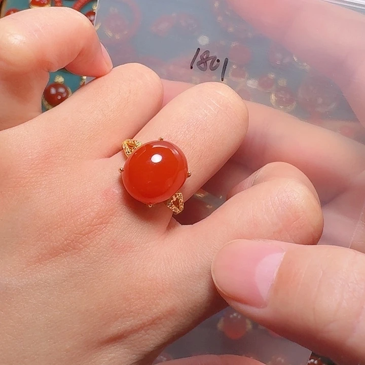 南红玛瑙银S925镶嵌戒指
