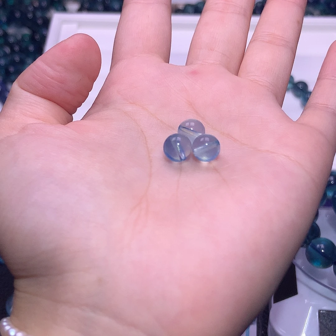 未镶嵌手串水晶圣蓝海蓝宝单珠7mm+三颗