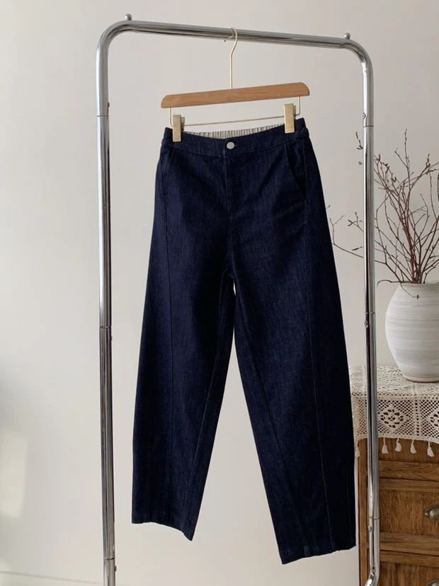 深蓝色哈伦裤女2025新款显瘦萝卜裤小个子高腰直筒牛仔裤#3682