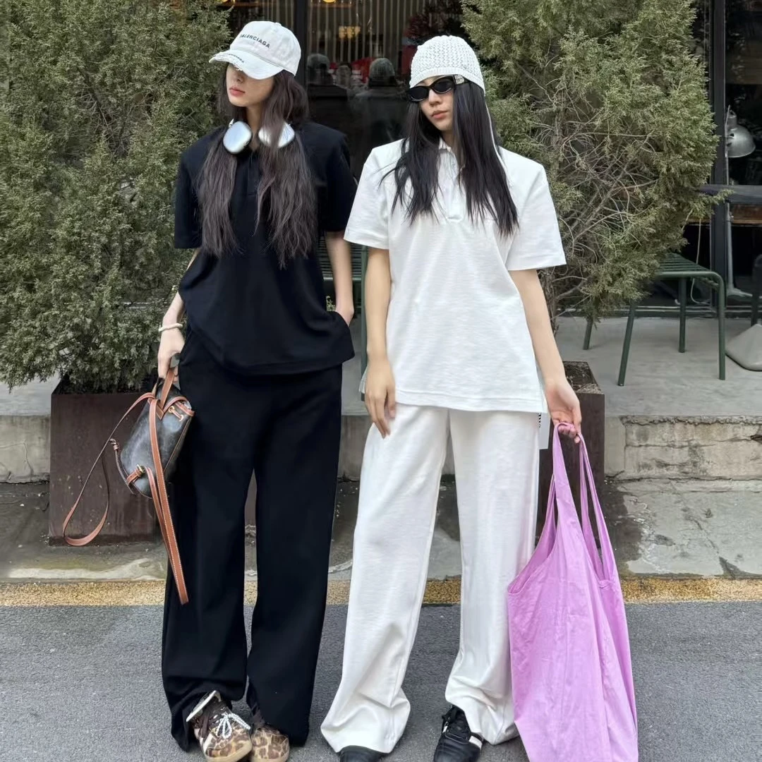 短袖Polo衫套装夏季休闲春季纯色青春活力设计感小众免烫百搭宽松