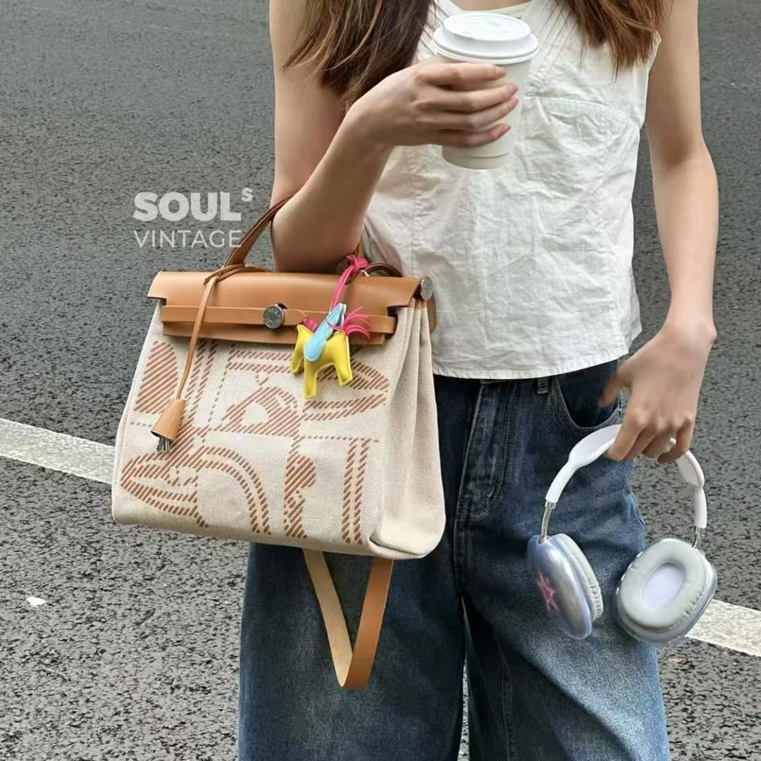 95新 Hermes/爱马仕 帆布拼皮 狂躁新娘herbag31单肩包/682999919