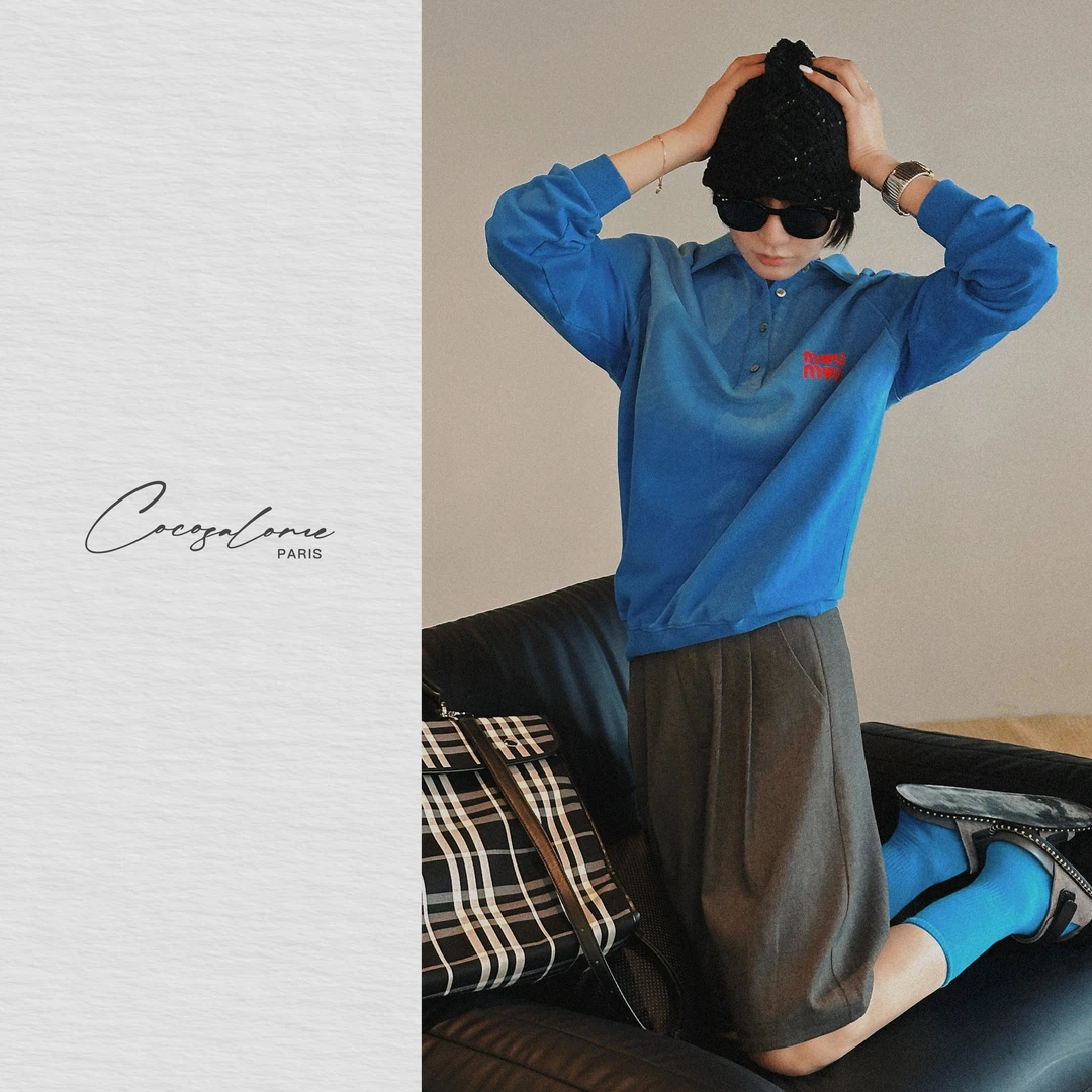 韩彬彬"蓝牙"320g重磅纯棉商务爱心渐变撞色设计polo卫衣714H-2