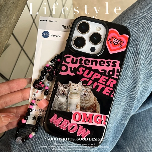 甜酷辣妹猫咪适用苹果16手机壳华为软壳小米滴胶vivo保护套oppo韩