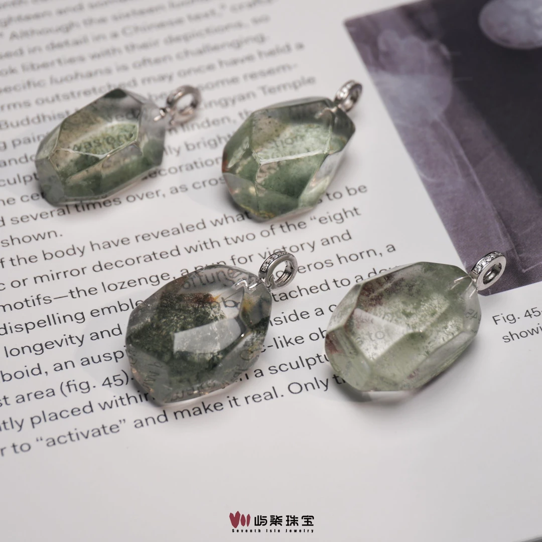 【要努力】C973 水晶银925镶嵌 绿幽灵随形吊坠多样性发一