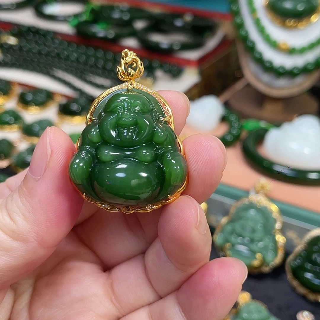 和田玉（碧玉）18K金镶嵌颈饰6980