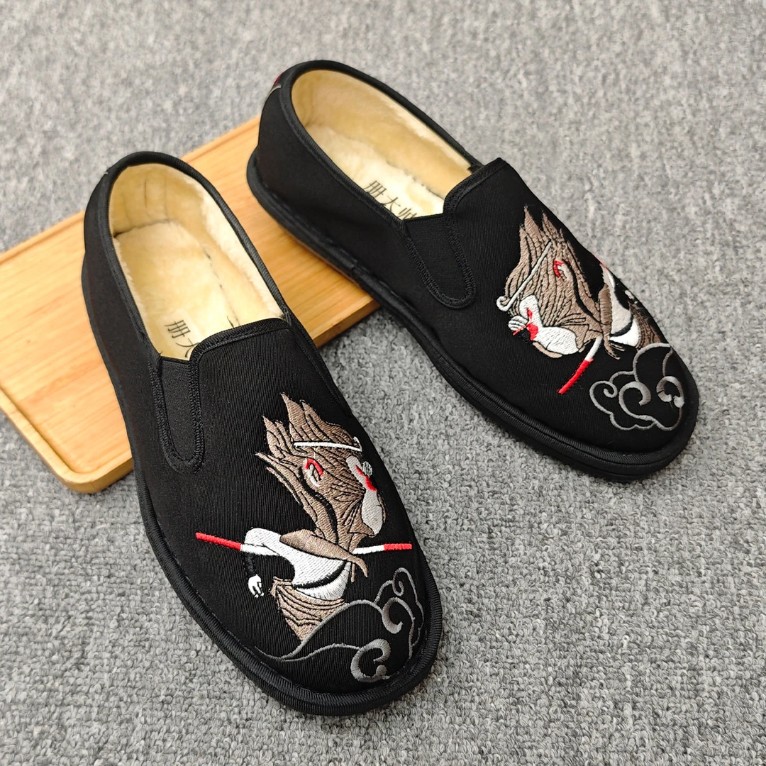 手工老北京布鞋男懒人鞋休闲刺绣一脚蹬保暖舒适软底加绒2025新款