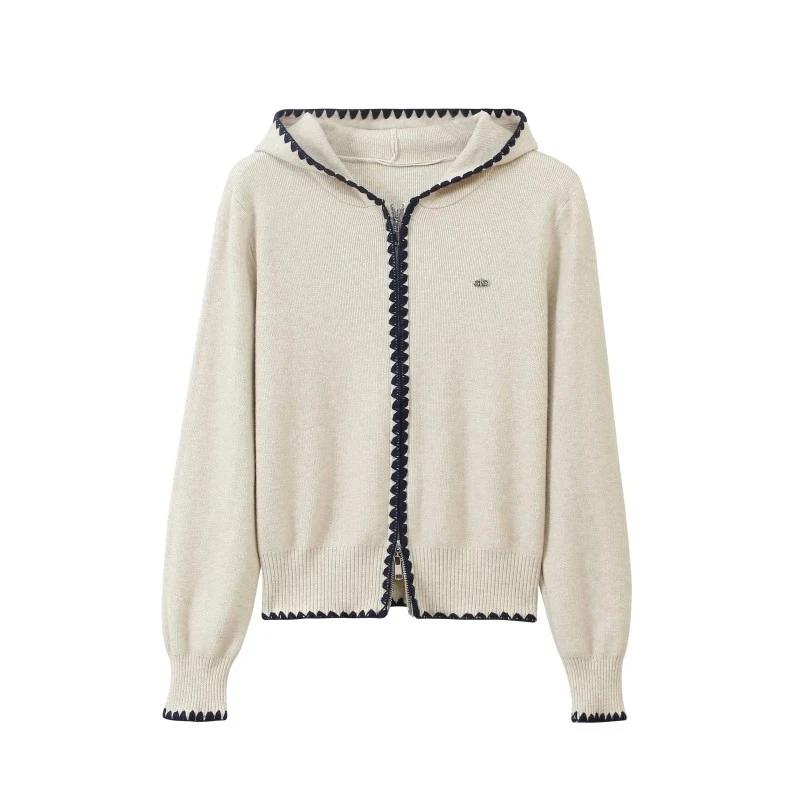 连帽针织衫女小香风时尚秋季连帽拉链小众设计款毛衣韩系减龄秋冬