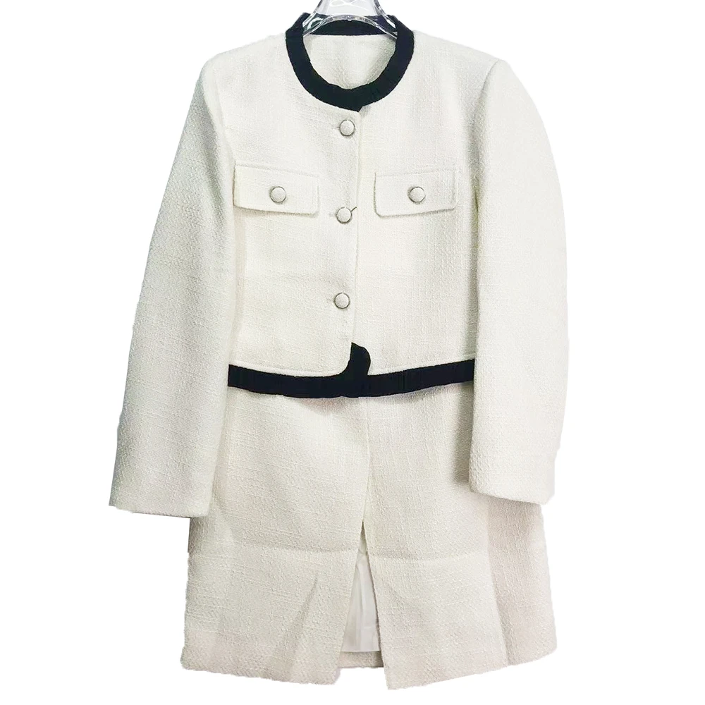 E23082【新款】时尚白色小香风外套上衣+半身裙两件套