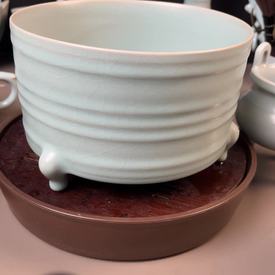 仿古汝瓷炫纹尊全手工