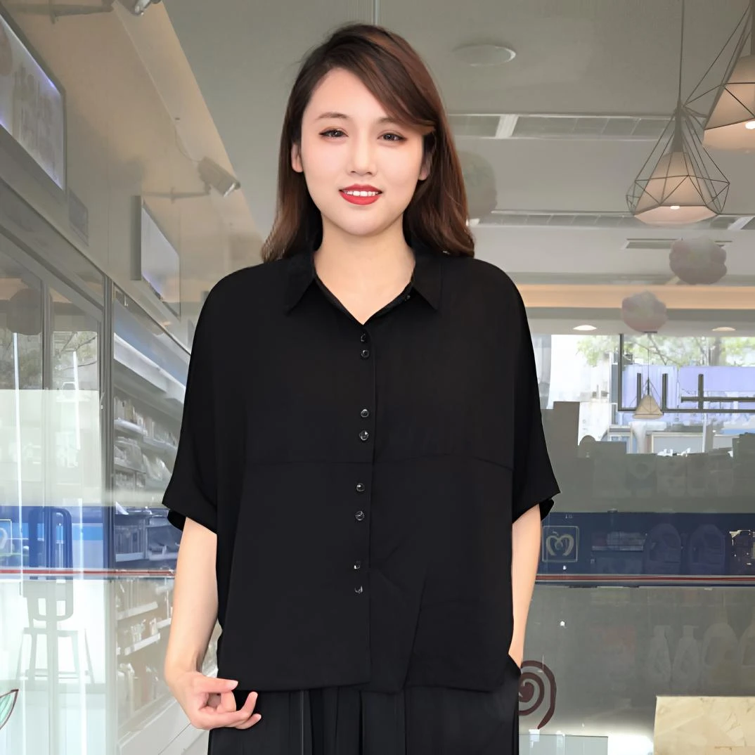 夏季新款衬衫纯色黑色衬衣女士宽松显瘦休闲女装时尚洋气夏季上衣