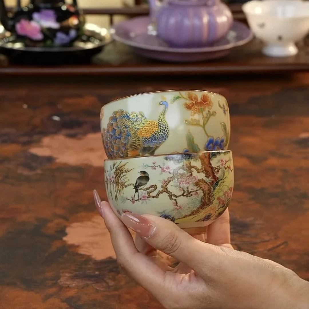 禅定铜钱杯杯雀上枝头开片可养主人杯150毫升（两只）A11509