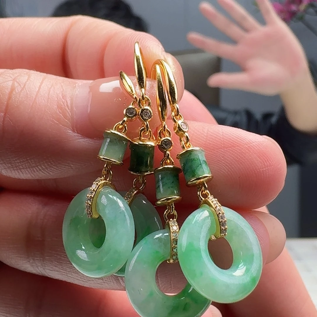 翡翠耳饰银S925镶嵌多样性发货其一