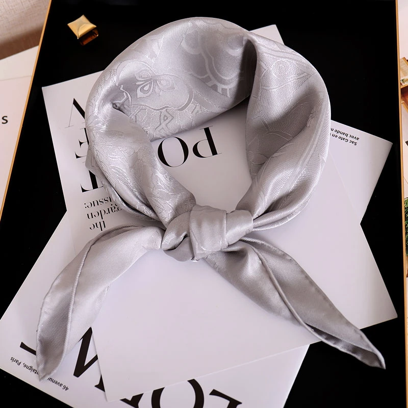 新品高级灰重磅19姆米提花缎桑蚕丝65方巾高品质纯色百搭真丝围巾