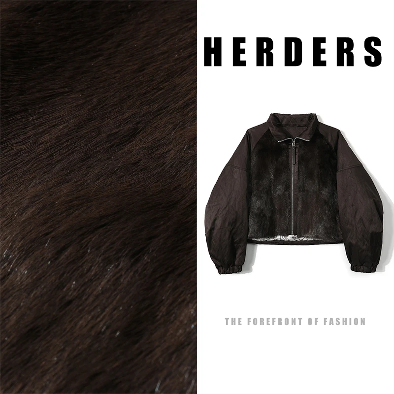 HERDERS 短款立领双色拼貂羽绒服 257599