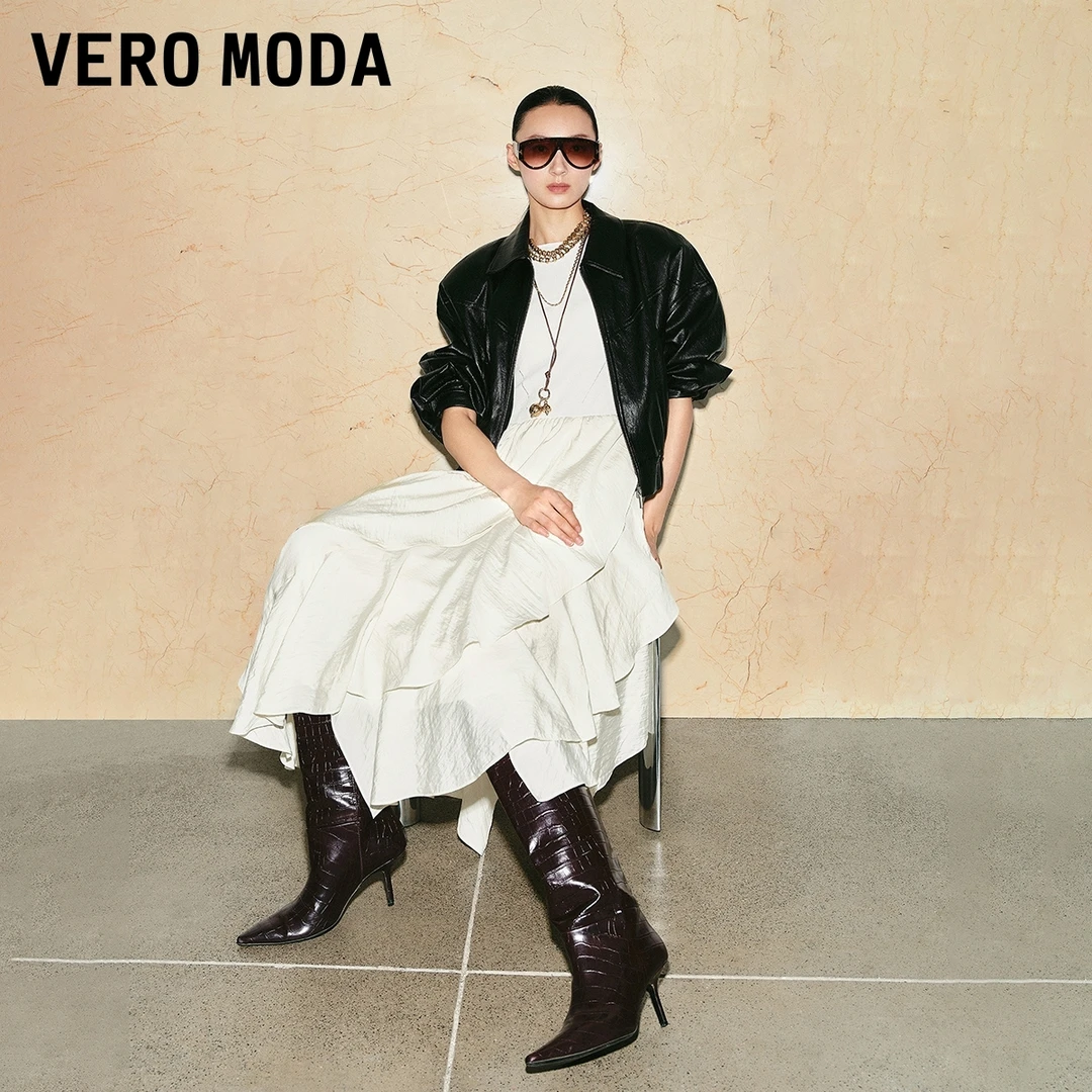 Vero Moda夹克2025秋季新款含棉翻领松紧底摆纯色外套老钱风小众