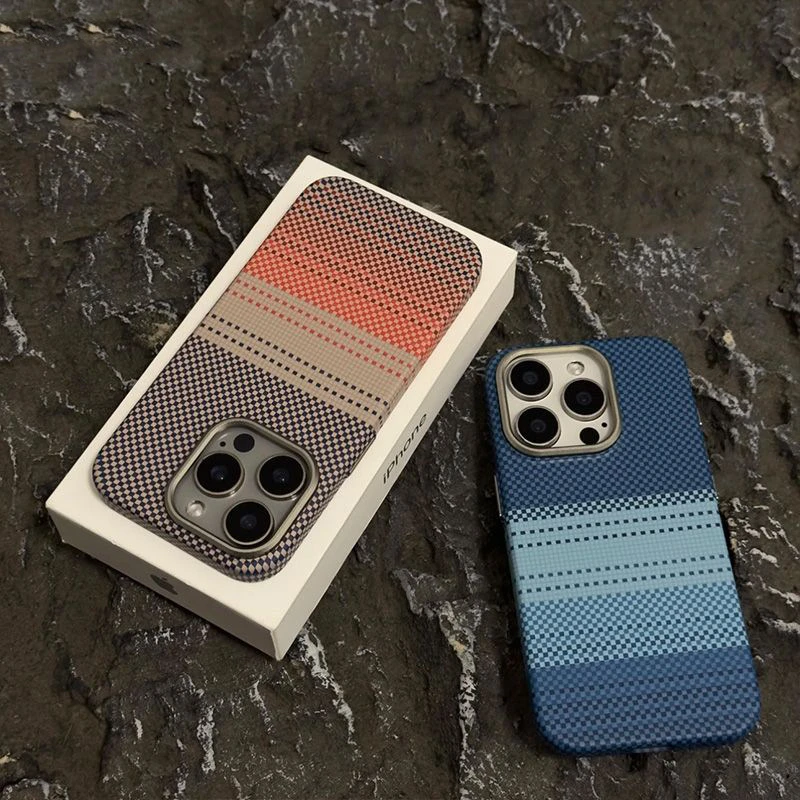 凯夫拉纹理适用苹果16手机壳磁吸iPhone14水贴13金属15Promax硬壳